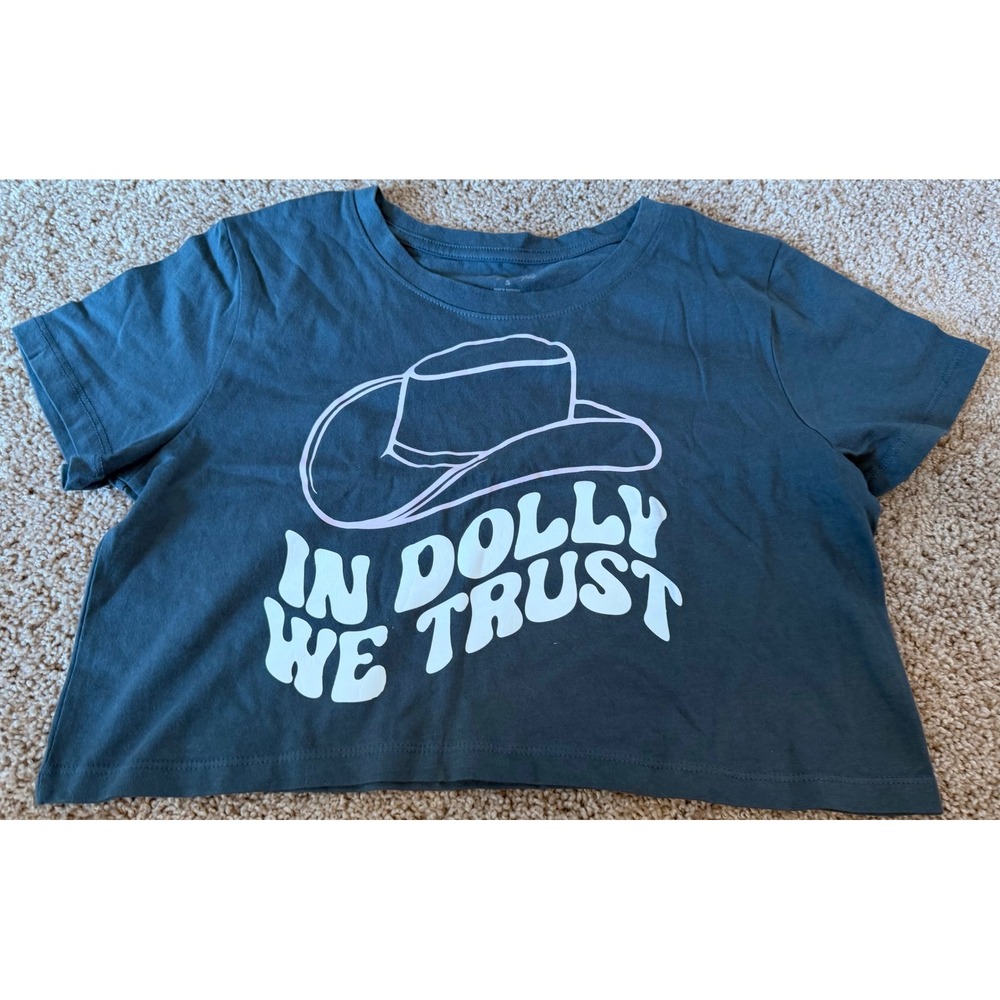 Loving People In Dolly We Trust Graphic Crop Top gray Cotton Small